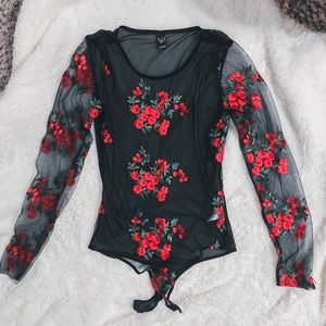 Black Floral Bodysuit